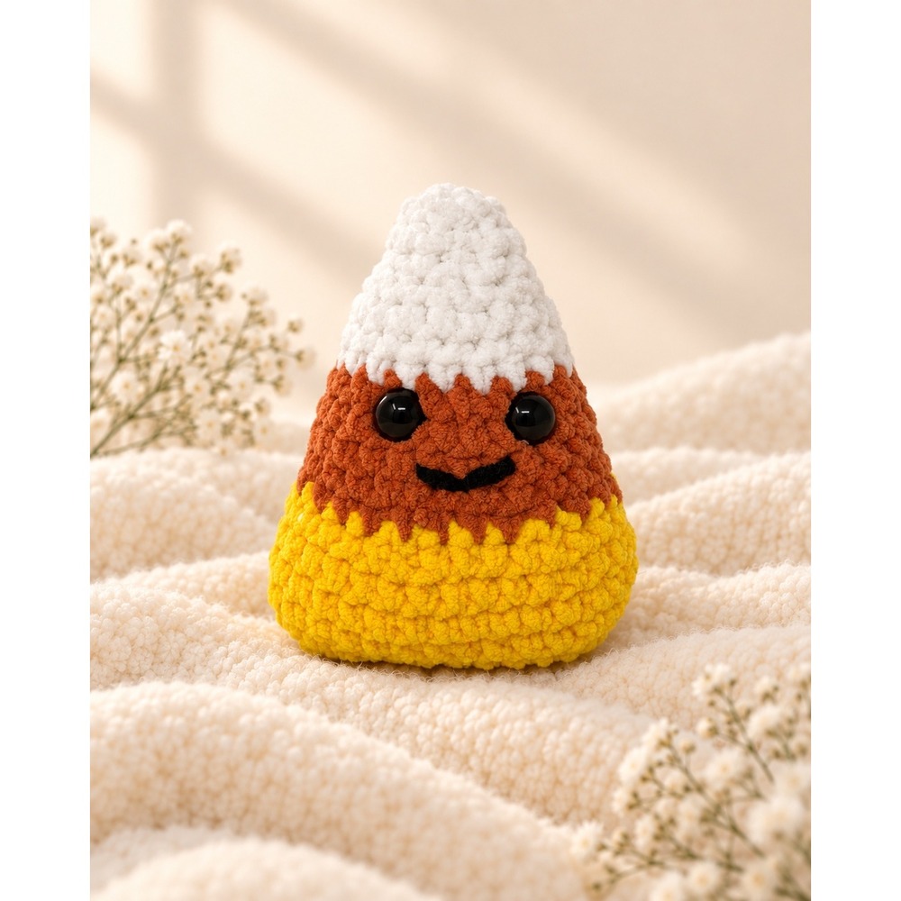 Handmade Crochet Candy Corn Plush Halloween Boo Basket Fall Decor